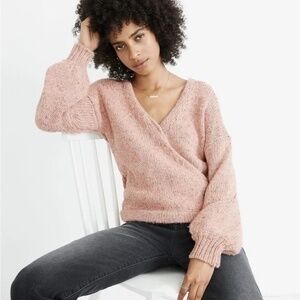 Madewell Beresford Wrap Front Pullover Sweater Balloon Sleeve Wool Blend Small